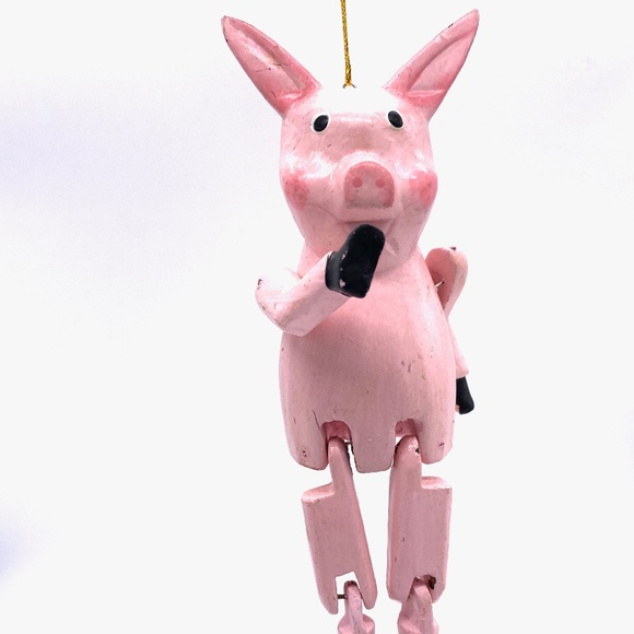 Hand Carved and Painted Pink Pig Ornament - Picture 1 of 2
